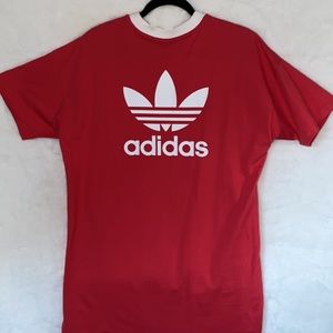 adidas originals red coral white t shirt dress trefoil women’s large